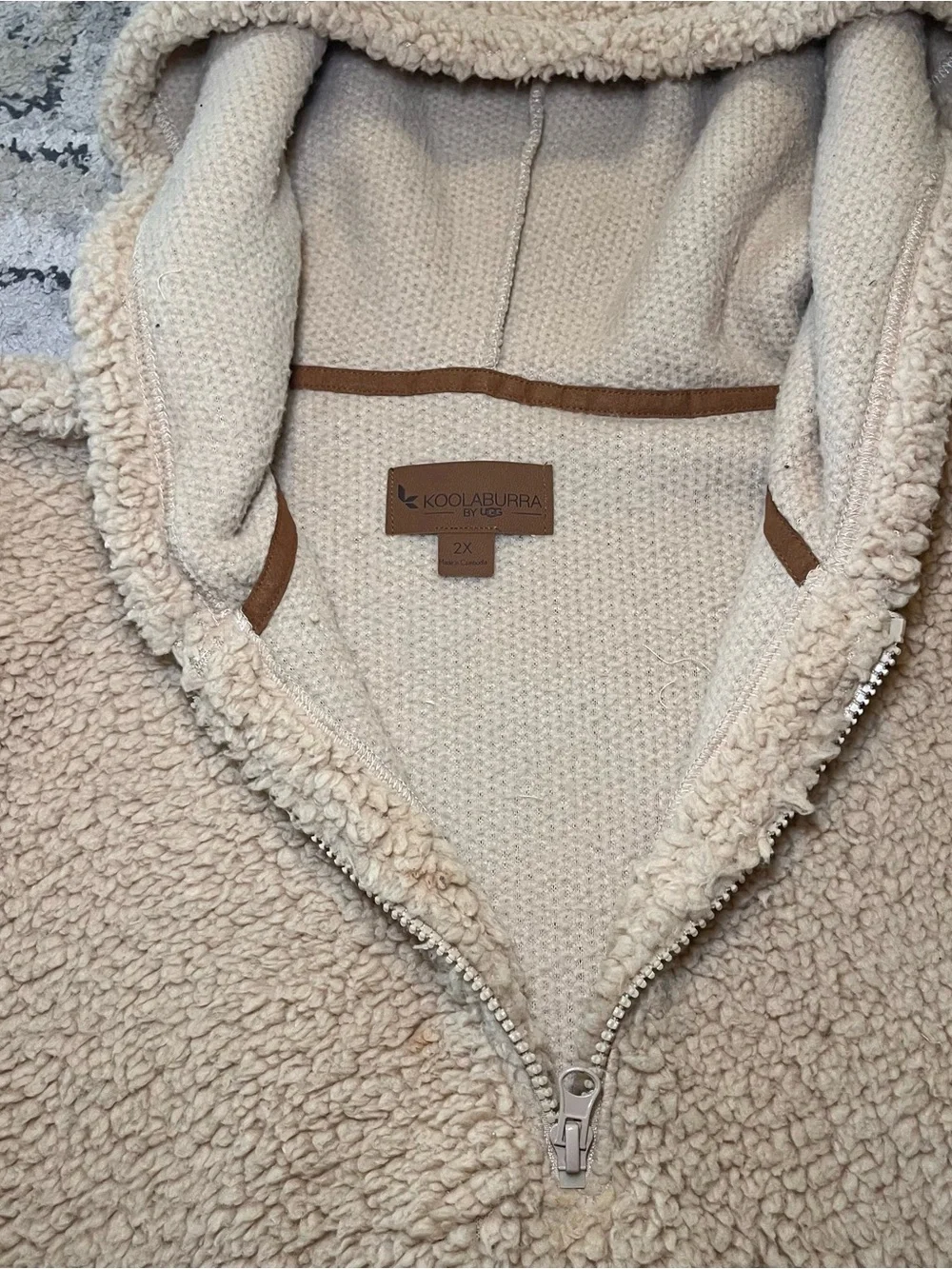 Koolaburra by UGG oversized Hooded Sherpa Pullover Sweater Tan Women 2X 1/4‎ Zip